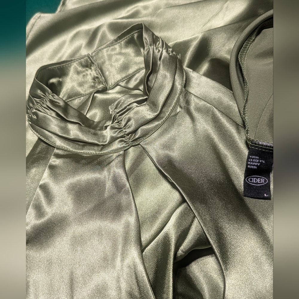 Cider Satin Olive Backless Dress - Picture 5 of 6